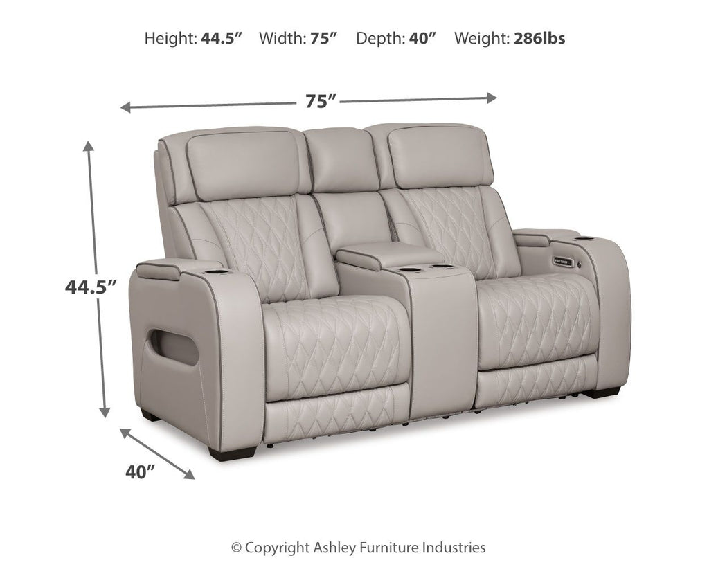 Boyington Power Reclining Loveseat with Console and Adjustable Headrests | Diamond-Stitched Upholstery