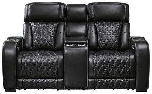 Boyington Power Reclining Loveseat with Console and Adjustable Headrests | Diamond-Stitched Upholstery
