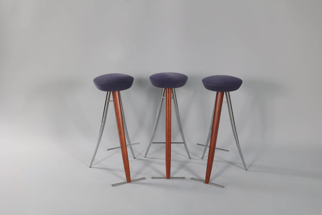 Set of 3 Modernist Vintage Bar Stools | 30" Seat Height | Round Seat | Contemporary Design