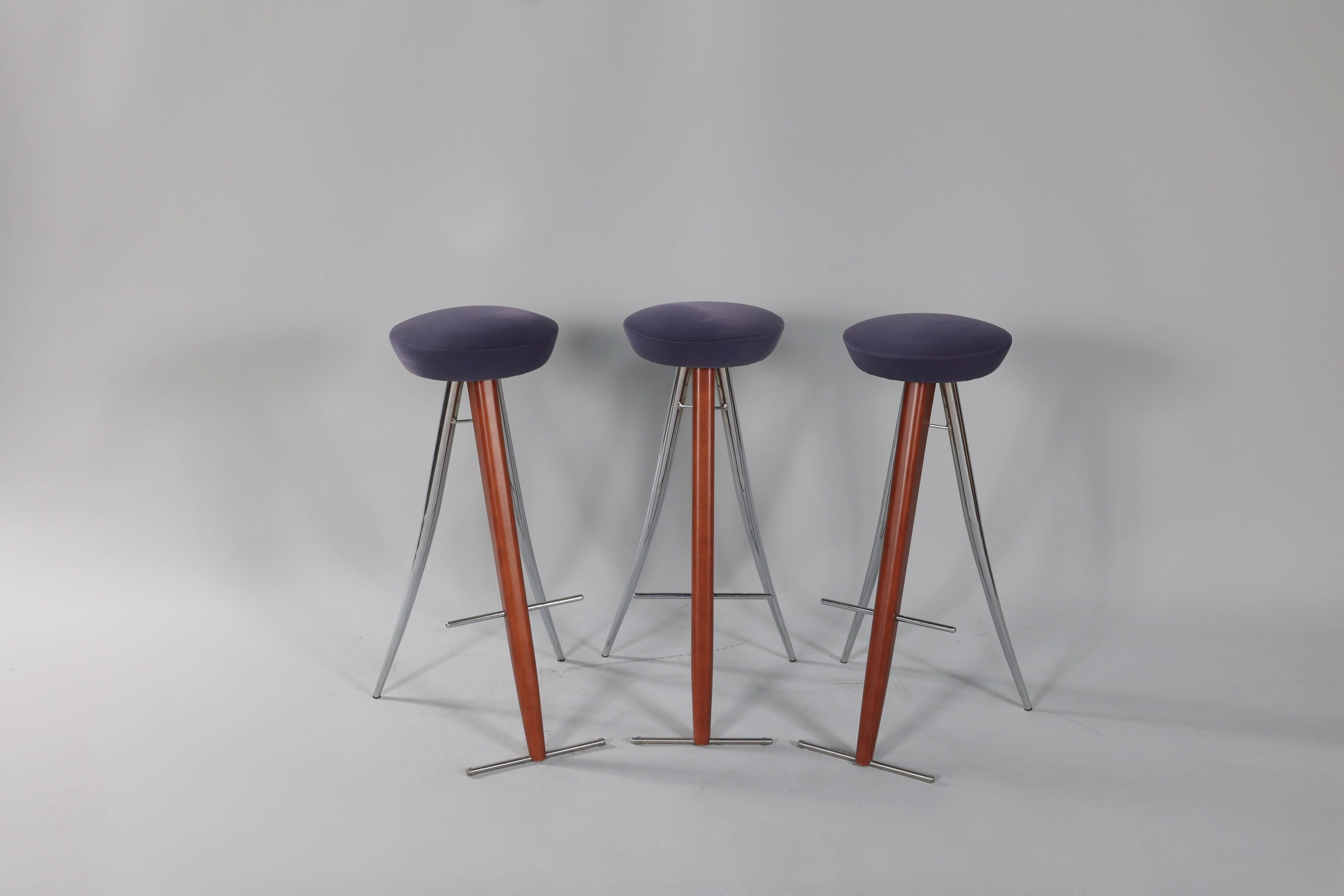 Set of 3 Modernist Vintage Bar Stools | 30" Seat Height | Round Seat | Contemporary Design