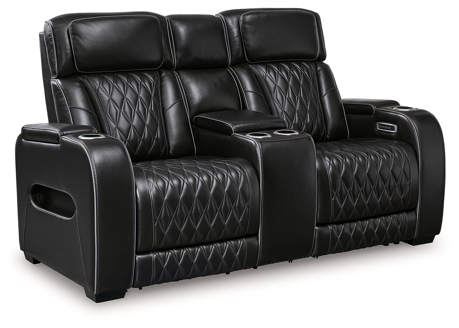 Boyington Power Reclining Loveseat with Console and Adjustable Headrests | Diamond-Stitched Upholstery