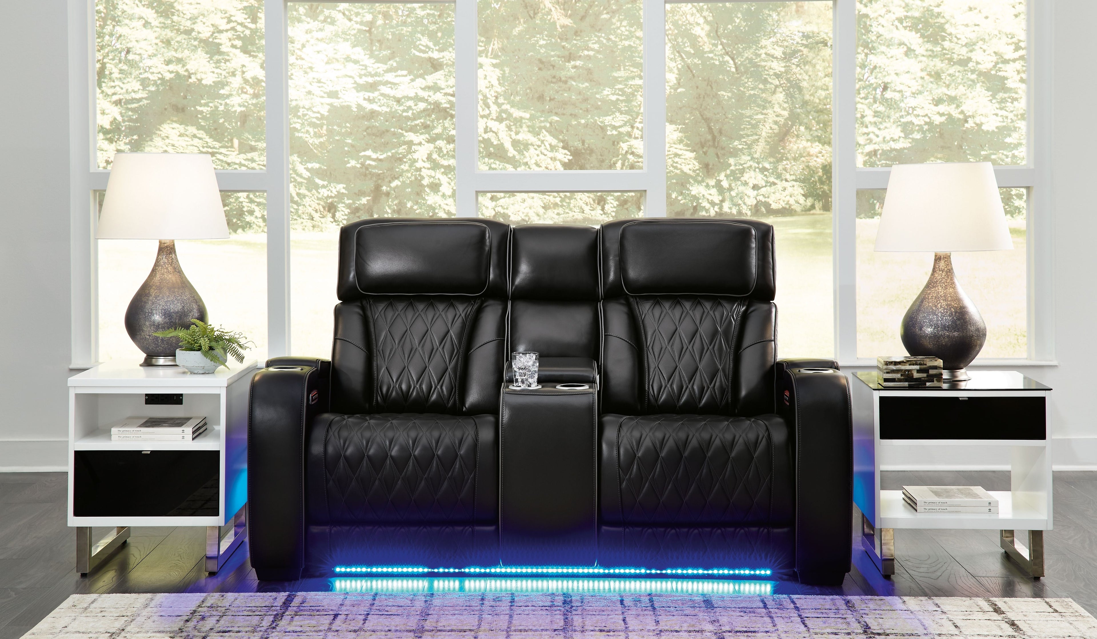 Boyington Power Reclining Loveseat with Console and Adjustable Headrests | Diamond-Stitched Upholstery
