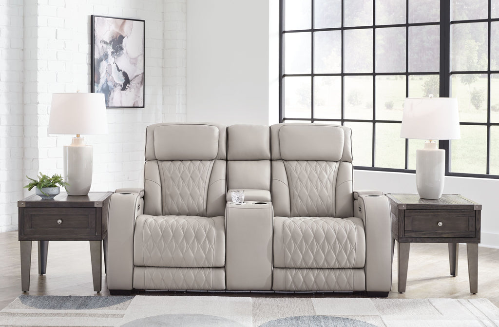 Boyington Power Reclining Loveseat with Console and Adjustable Headrests | Diamond-Stitched Upholstery