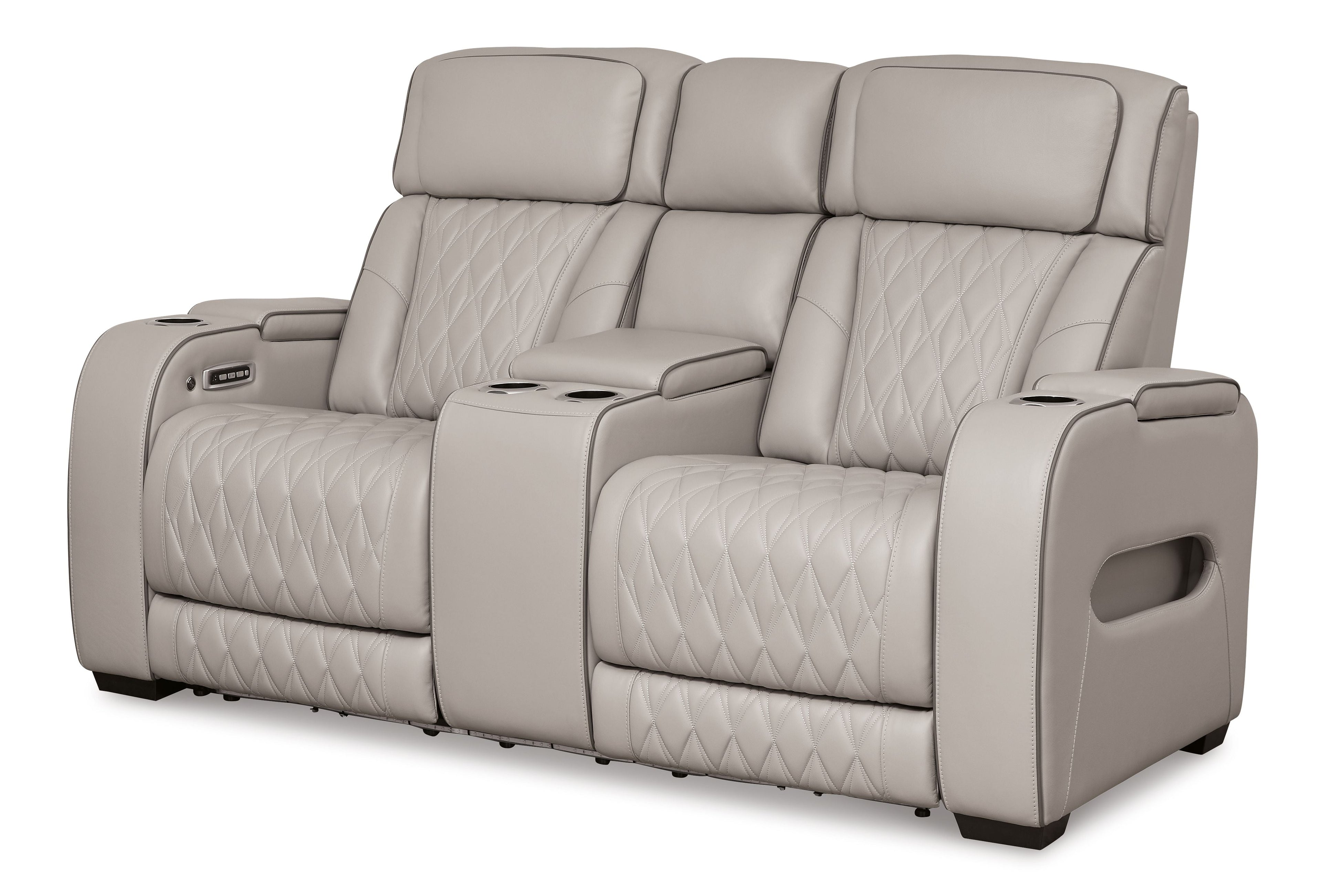 Boyington Power Reclining Loveseat with Console and Adjustable Headrests | Diamond-Stitched Upholstery