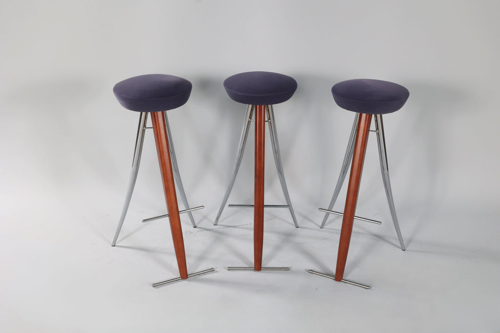 Set of 3 Modernist Vintage Bar Stools | 30" Seat Height | Round Seat | Contemporary Design