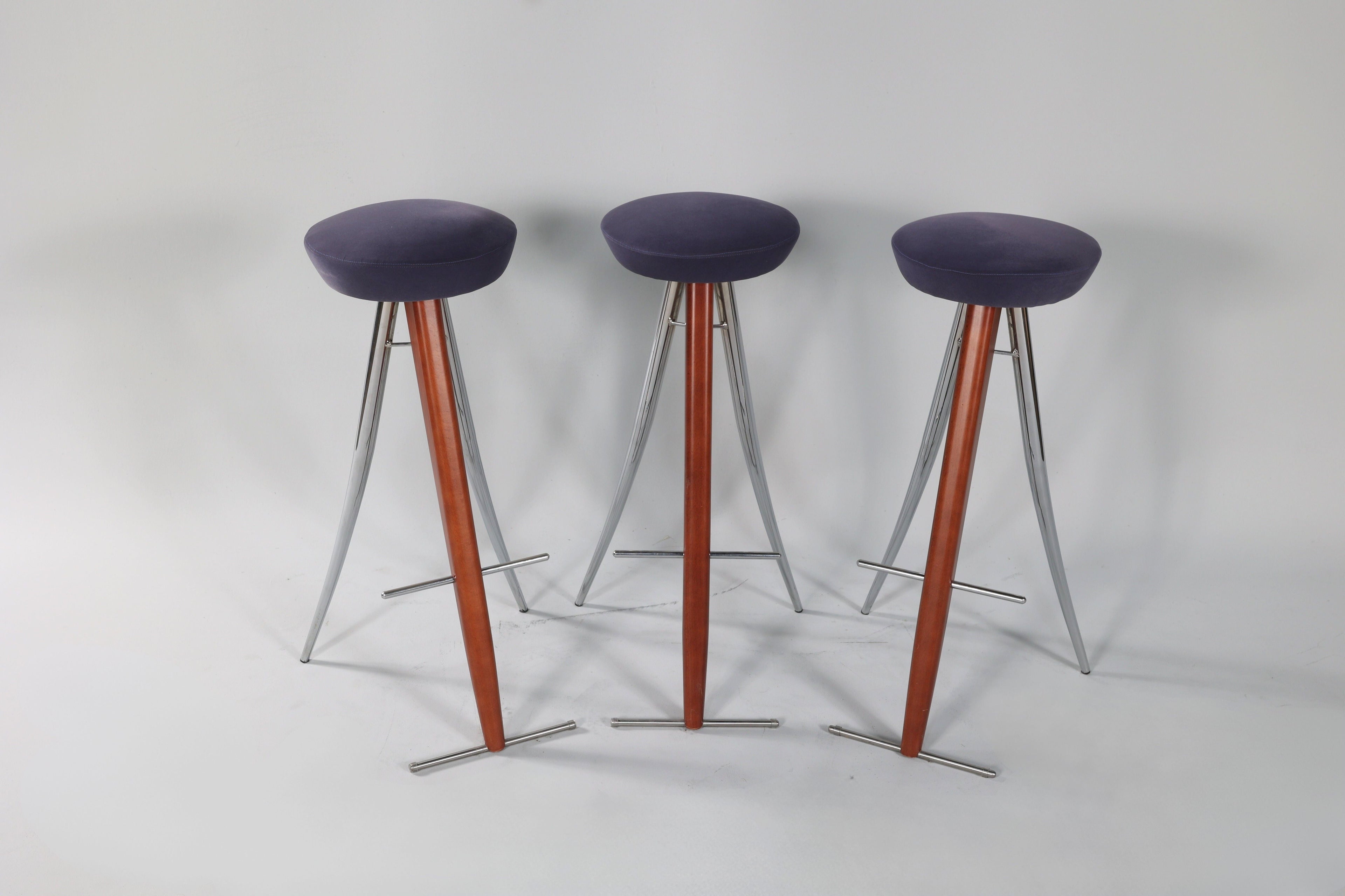 Set of 3 Modernist Vintage Bar Stools | 30" Seat Height | Round Seat | Contemporary Design