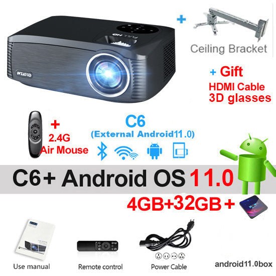 Smart Android HD 1080P 4K-Support Home & School Projector | 7000 Lumens | 80"–300"