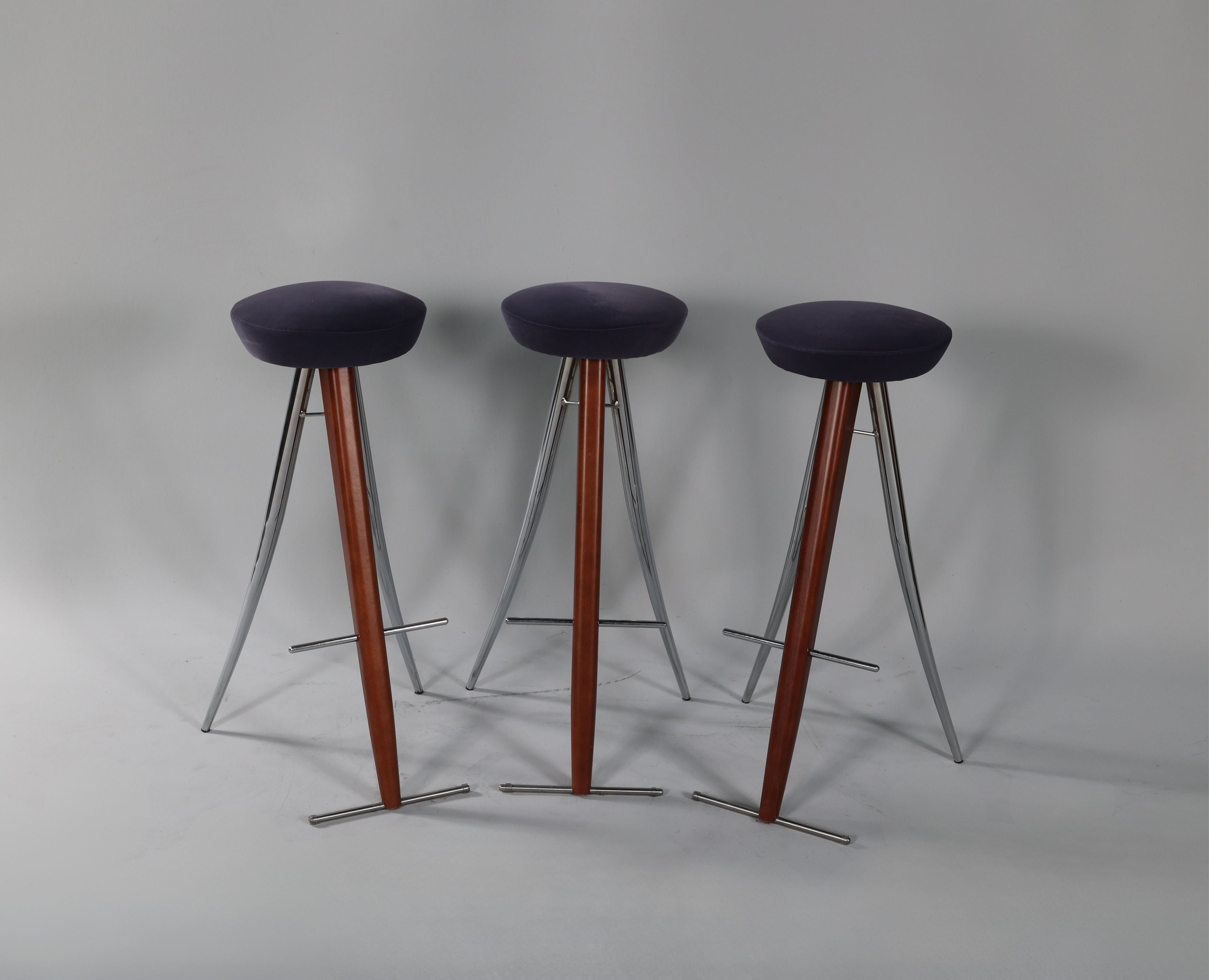 Set of 3 Modernist Vintage Bar Stools | 30" Seat Height | Round Seat | Contemporary Design