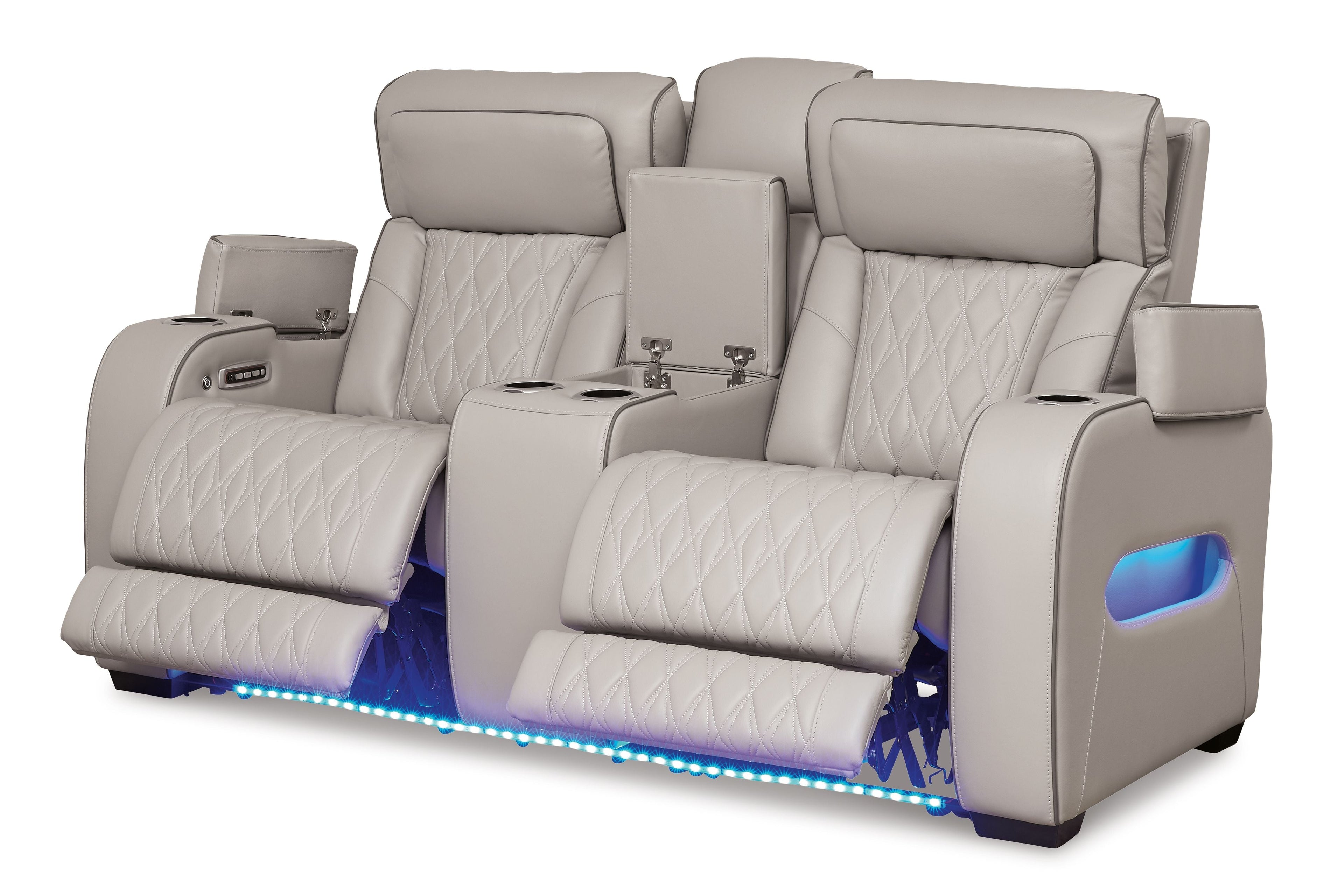 Boyington Power Reclining Loveseat with Console and Adjustable Headrests | Diamond-Stitched Upholstery