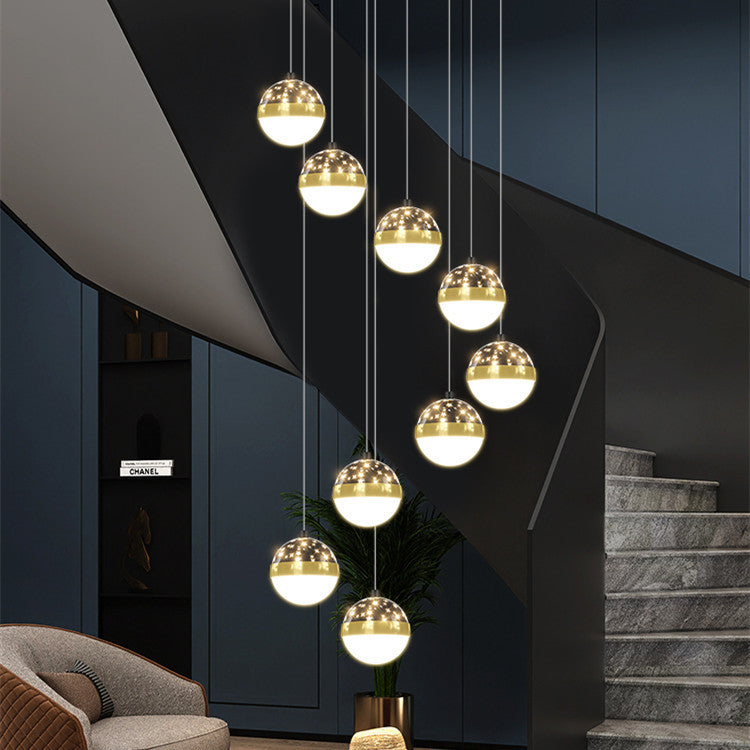 Nordic Minimalist Staircase Chandelier | Multi-Head LED Pendant Light