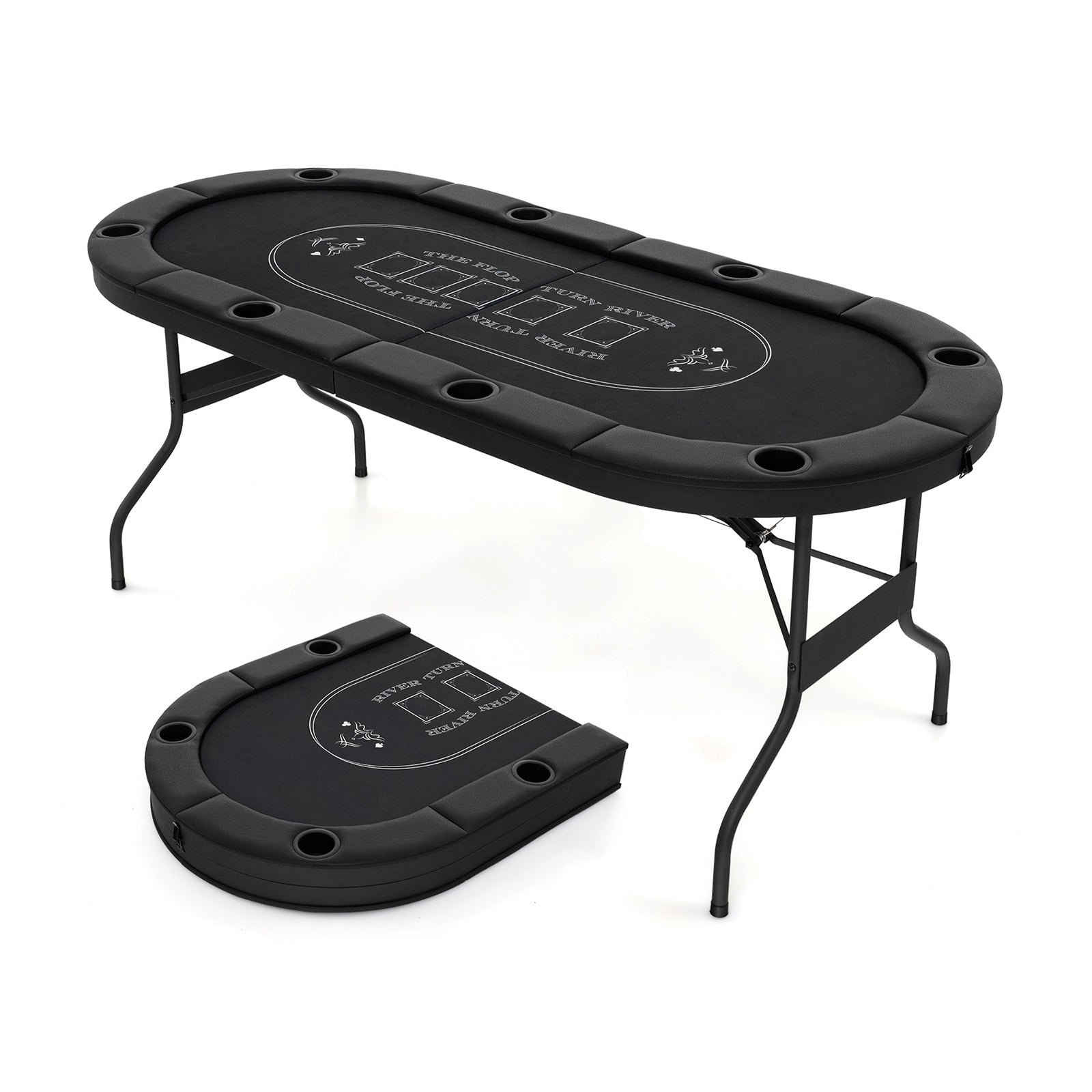 72" Foldable Oval Poker Table for 8 Players | PU Leather Armrests | Casino Felt Surface | Portable