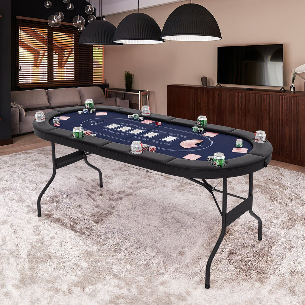 72" Foldable Oval Poker Table for 8 Players | PU Leather Armrests | Casino Felt Surface | Portable