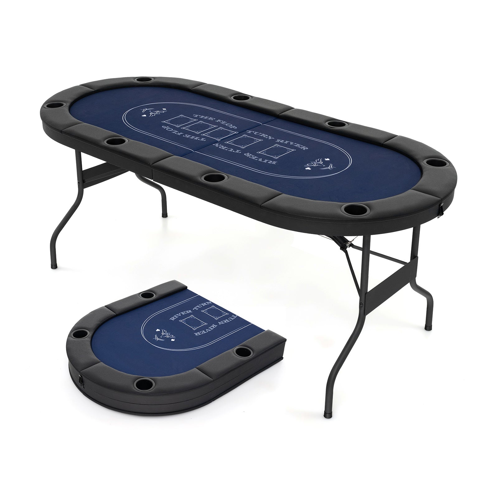 72" Foldable Oval Poker Table for 8 Players | PU Leather Armrests | Casino Felt Surface | Portable