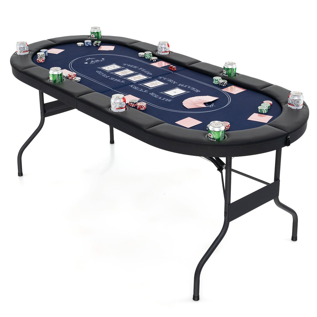 72" Foldable Oval Poker Table for 8 Players | PU Leather Armrests | Casino Felt Surface | Portable