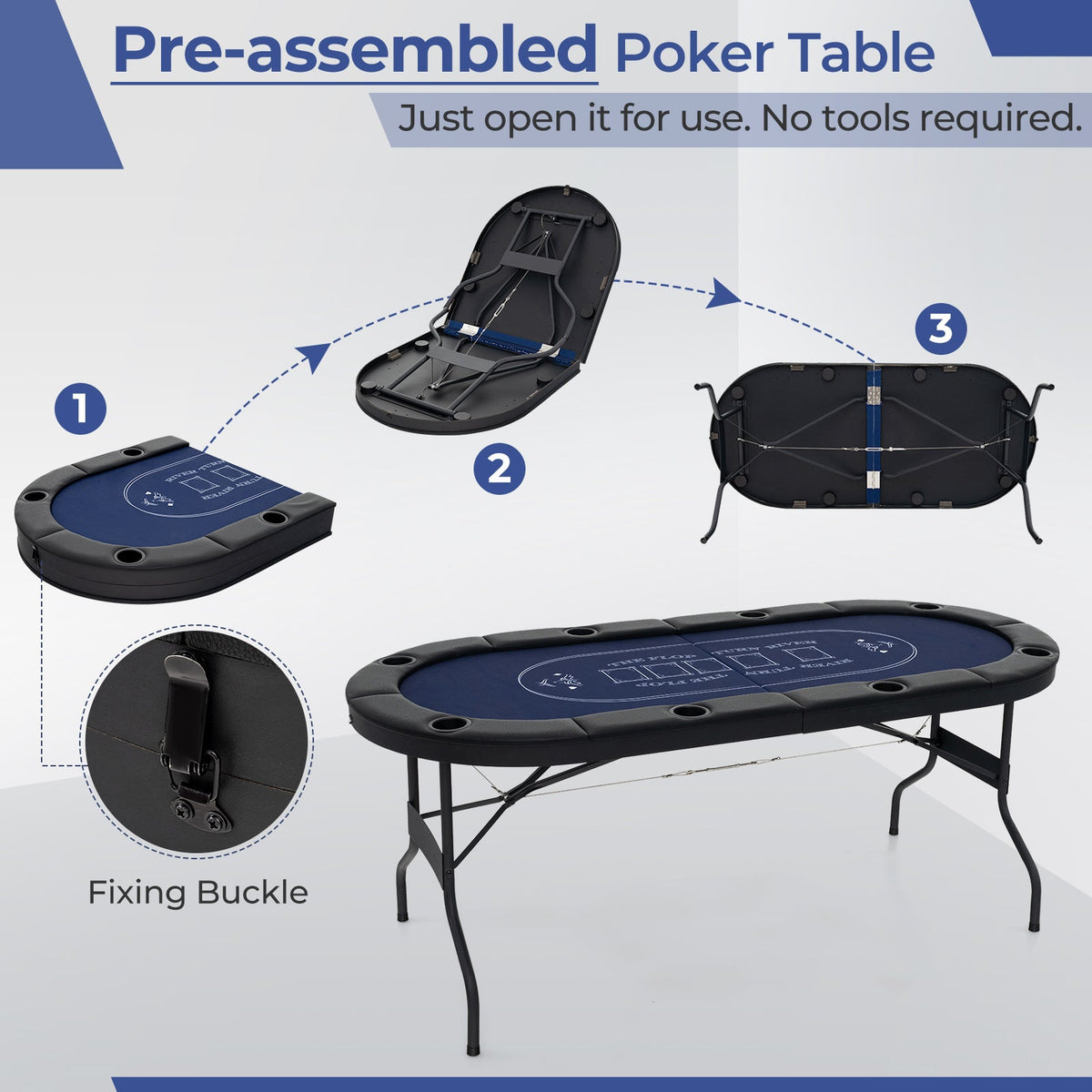 72" Foldable Oval Poker Table for 8 Players | PU Leather Armrests | Casino Felt Surface | Portable