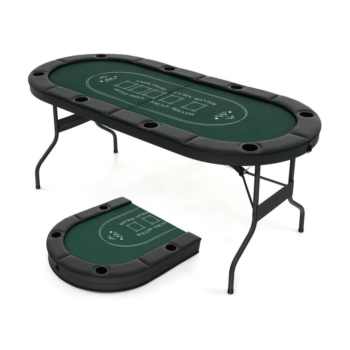 72" Foldable Oval Poker Table for 8 Players | PU Leather Armrests | Casino Felt Surface | Portable