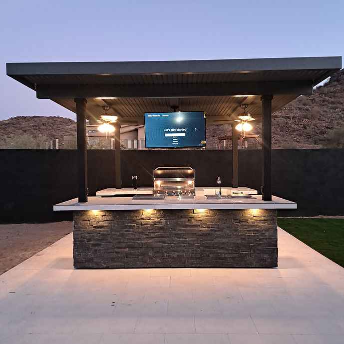 KoKoMo Big Island Outdoor Kitchen Grill Island | Dual 55" TV Mounts | Built-In BBQ Grill | Galvanized Steel Frame with Porcelain Countertop