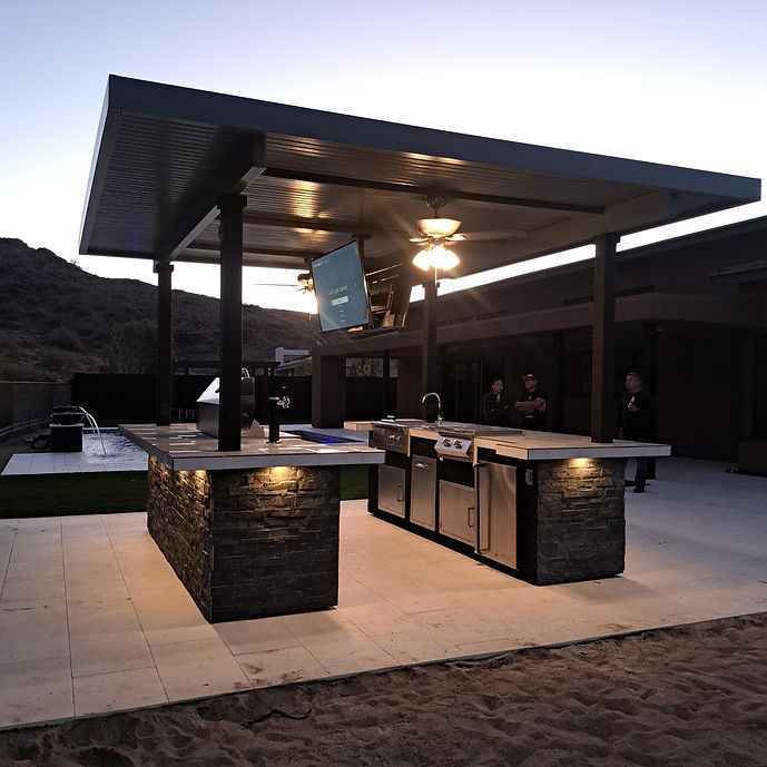 KoKoMo Big Island Outdoor Kitchen Grill Island | Dual 55" TV Mounts | Built-In BBQ Grill | Galvanized Steel Frame with Porcelain Countertop