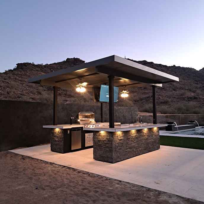 KoKoMo Big Island Outdoor Kitchen Grill Island | Dual 55" TV Mounts | Built-In BBQ Grill | Galvanized Steel Frame with Porcelain Countertop