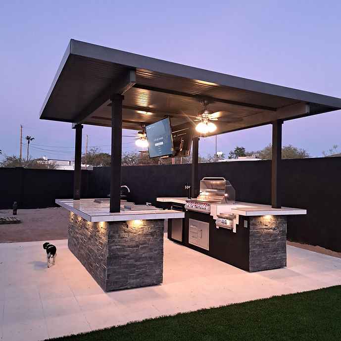 KoKoMo Big Island Outdoor Kitchen Grill Island | Dual 55" TV Mounts | Built-In BBQ Grill | Galvanized Steel Frame with Porcelain Countertop