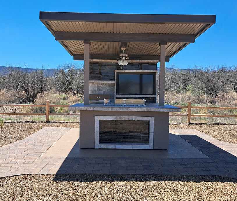 KoKoMo Baja Modular Outdoor Kitchen | 12x12 Patio Cover | Built-In Grill, Fridge & Bar Seating