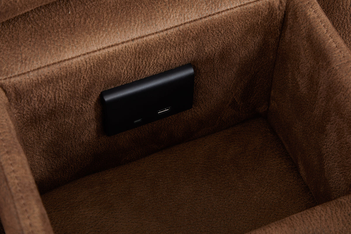 MaxView Media 6-Piece Power Reclining Sectional Sofa with Integrated Sound System | Mocha Faux Leather