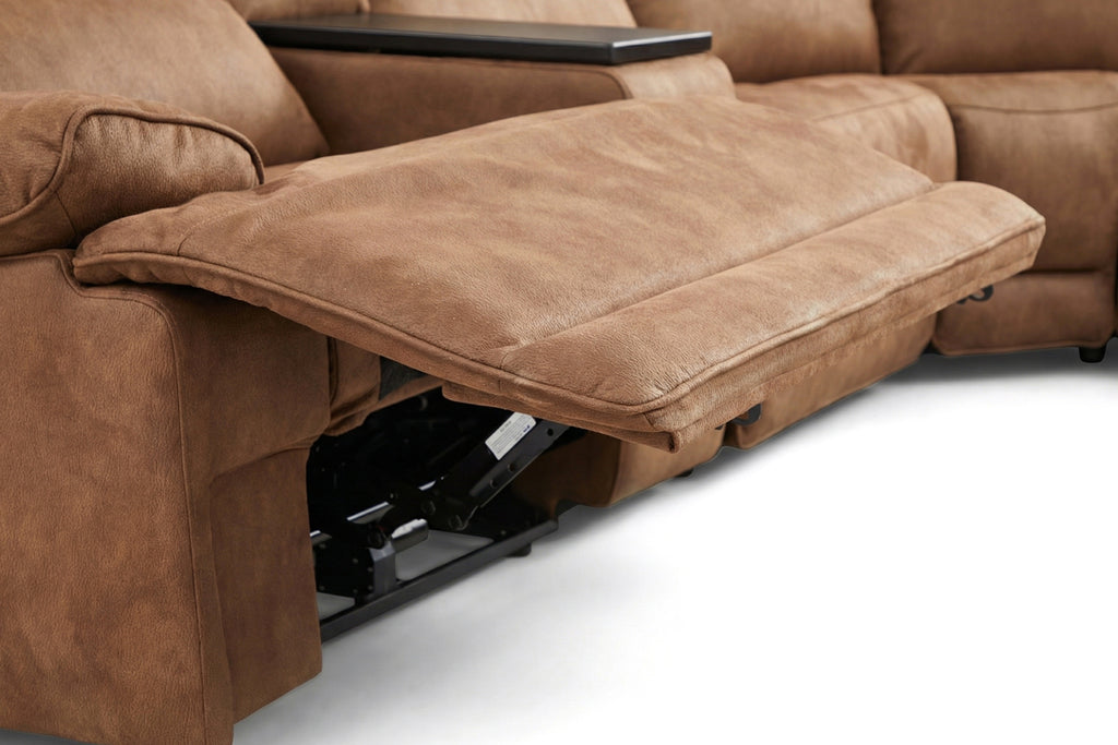 MaxView Media 6-Piece Power Reclining Sectional Sofa with Integrated Sound System | Mocha Faux Leather