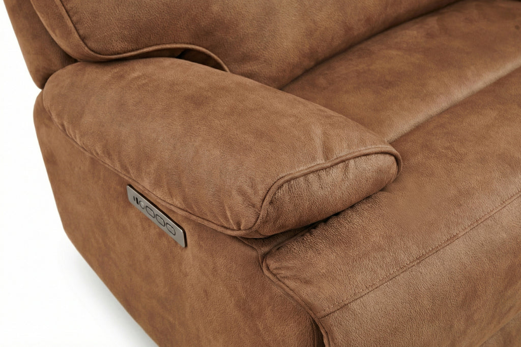 MaxView Media 6-Piece Power Reclining Sectional Sofa with Integrated Sound System | Mocha Faux Leather