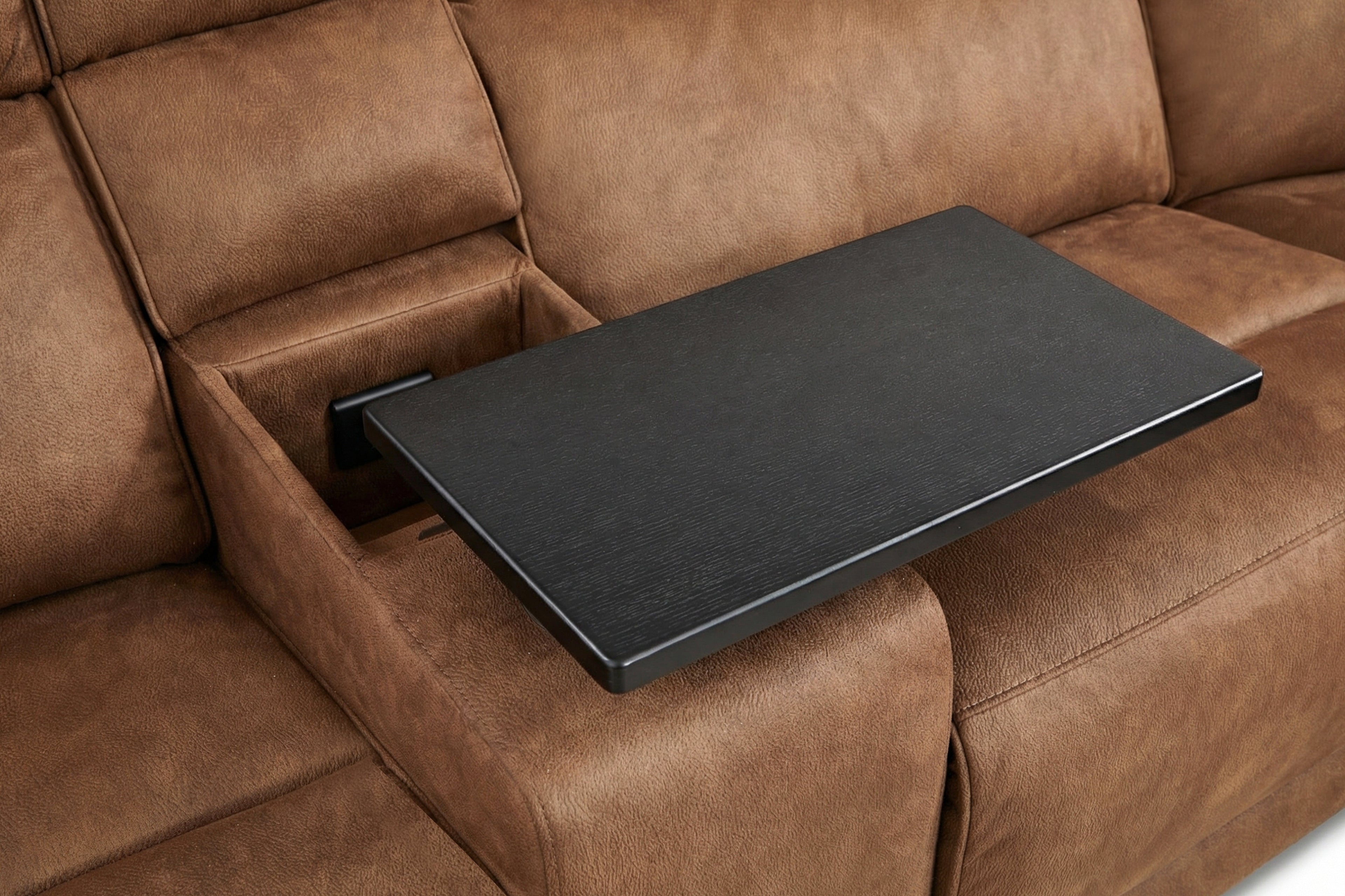 MaxView Media 6-Piece Power Reclining Sectional Sofa with Integrated Sound System | Mocha Faux Leather