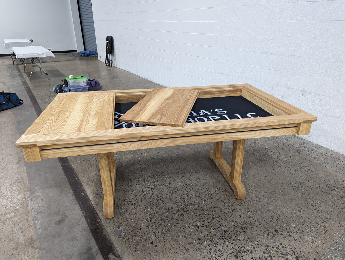 Solid Hardwood Gaming Table | 36" × 72" Recessed Play Area | 4 Removable Leaves | Custom Wood Options