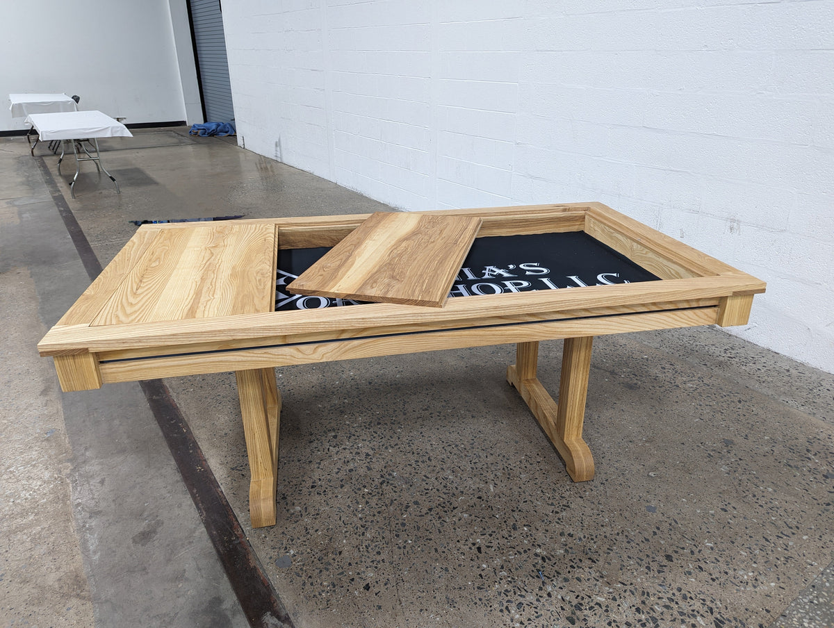 Solid Hardwood Gaming Table | 36" × 72" Recessed Play Area | 4 Removable Leaves | Custom Wood Options