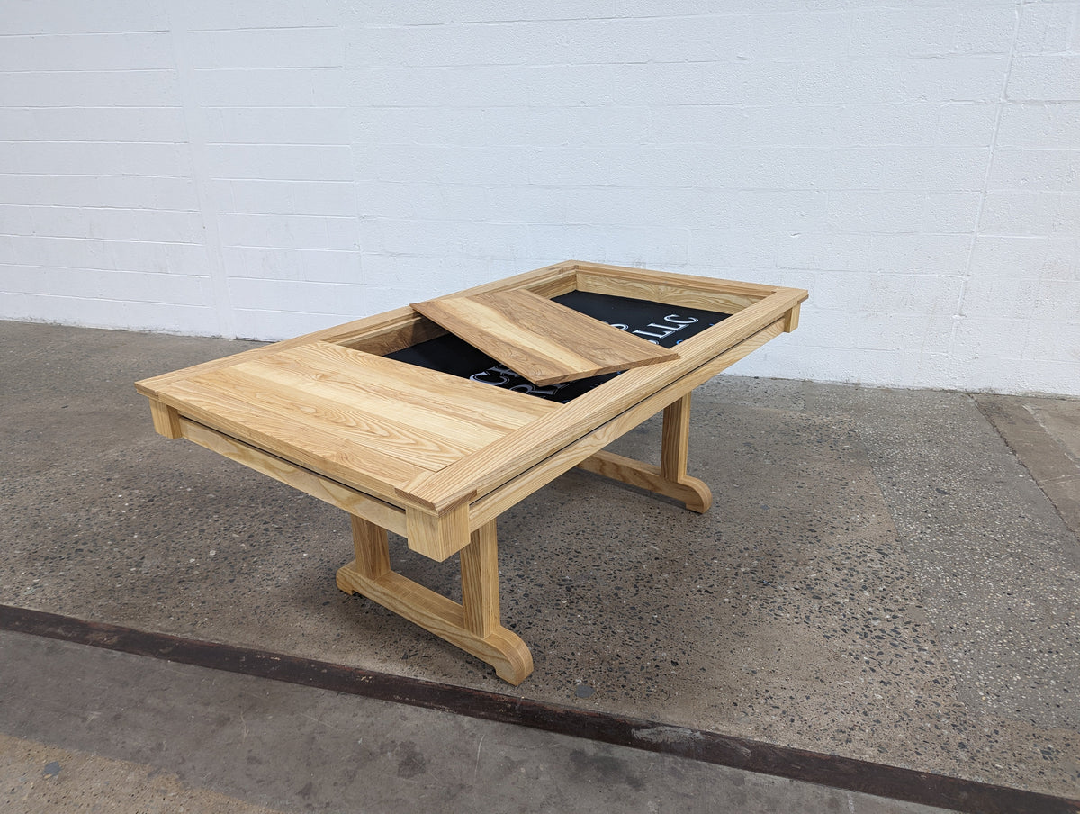 Solid Hardwood Gaming Table | 36" × 72" Recessed Play Area | 4 Removable Leaves | Custom Wood Options