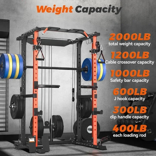 2000 lb Capacity Power Rack for Home Gym | Strength Training Cage with Weight Bench Options | Heavy-Duty Steel Frame