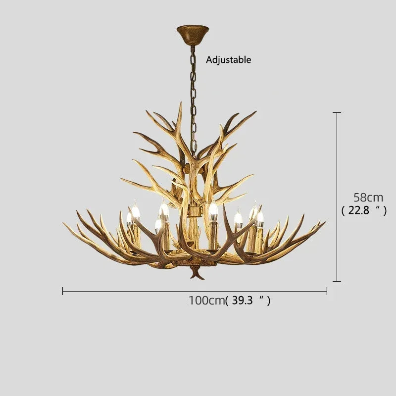 DecorBites Antler Deer Chandelier | Rustic Resin Hanging Lamp | LED Flush Mount for Living Room, Loft & Cabin Spaces