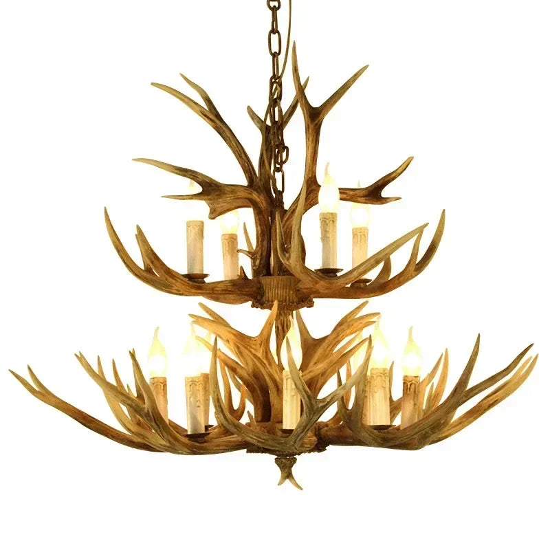 DecorBites Antler Deer Chandelier | Rustic Resin Hanging Lamp | LED Flush Mount for Living Room, Loft & Cabin Spaces