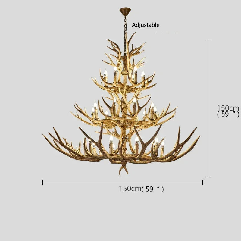 DecorBites Antler Deer Chandelier | Rustic Resin Hanging Lamp | LED Flush Mount for Living Room, Loft & Cabin Spaces