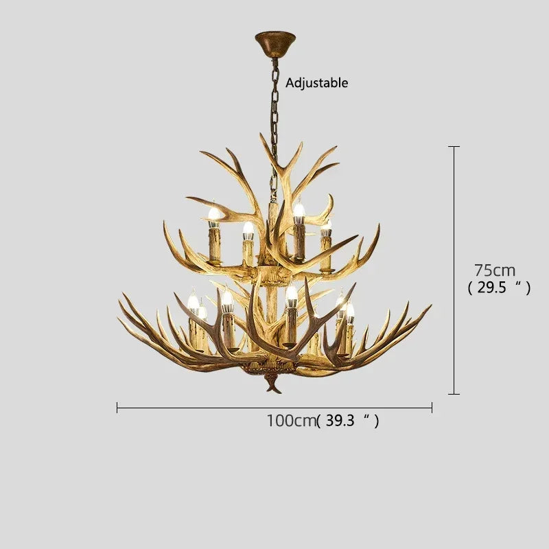 DecorBites Antler Deer Chandelier | Rustic Resin Hanging Lamp | LED Flush Mount for Living Room, Loft & Cabin Spaces