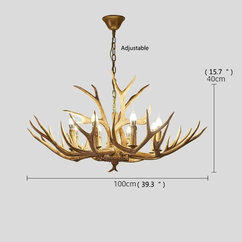DecorBites Antler Deer Chandelier | Rustic Resin Hanging Lamp | LED Flush Mount for Living Room, Loft & Cabin Spaces