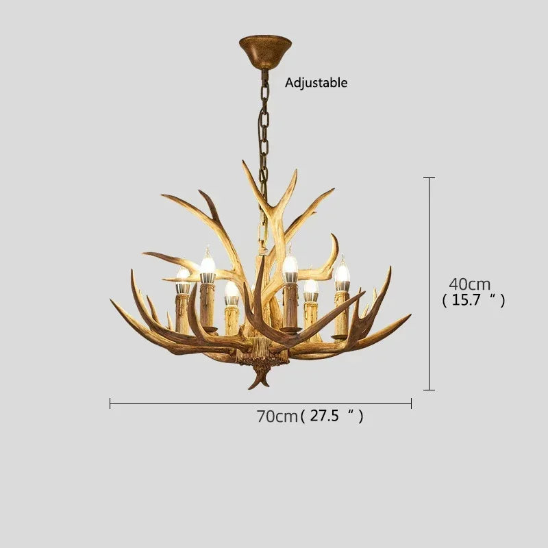 DecorBites Antler Deer Chandelier | Rustic Resin Hanging Lamp | LED Flush Mount for Living Room, Loft & Cabin Spaces