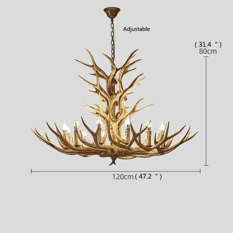 DecorBites Antler Deer Chandelier | Rustic Resin Hanging Lamp | LED Flush Mount for Living Room, Loft & Cabin Spaces