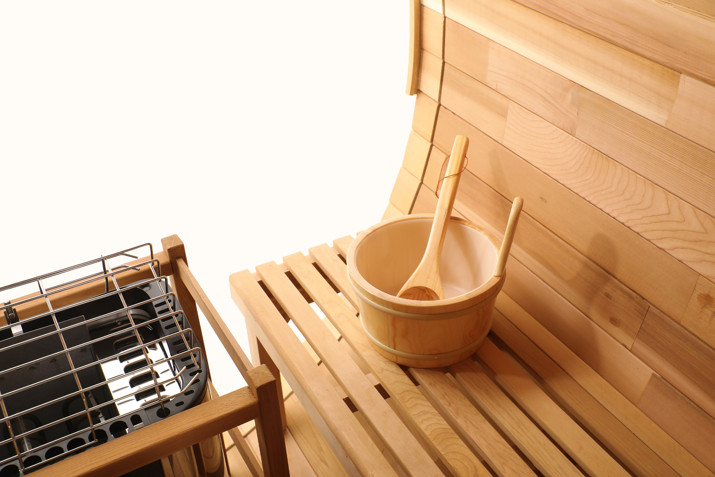 Canadian Red Cedar Barrel Sauna - Prague Model - 2-4 or 4-6 Person Outdoor Steam Sauna with Full Glass Back and Front Porch Seats