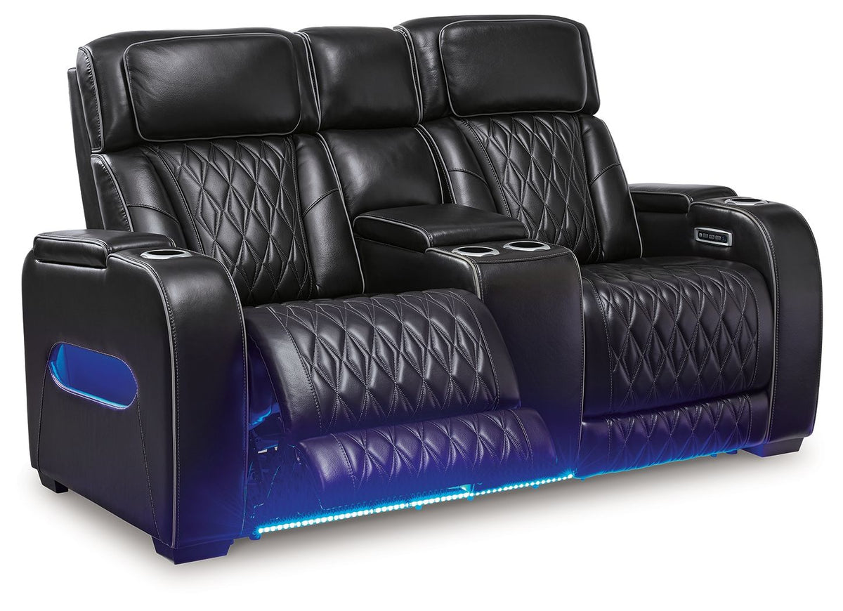 Boyington Power Reclining Loveseat with Console and Adjustable Headrests | Diamond-Stitched Upholstery