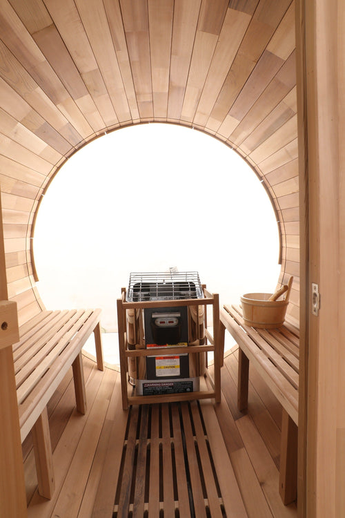 Canadian Red Cedar Barrel Sauna - Prague Model - 2-4 or 4-6 Person Outdoor Steam Sauna.