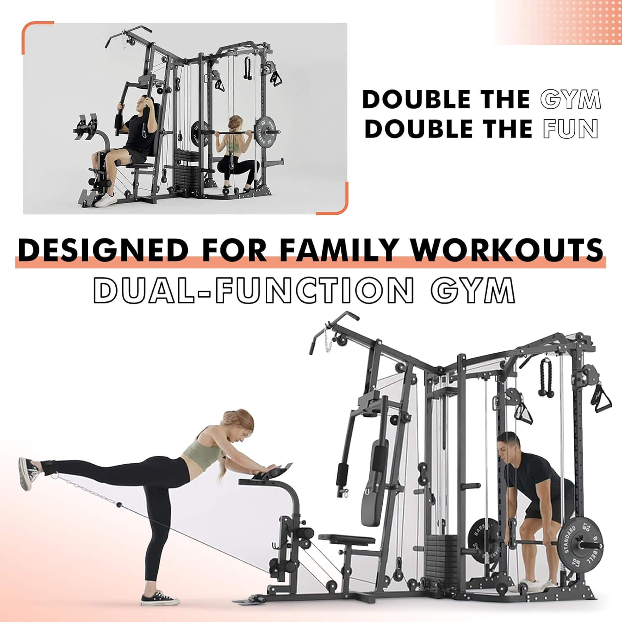 Rovix Dual Station Smith Machine with Cable Crossover Home Gym | Model SAK24079