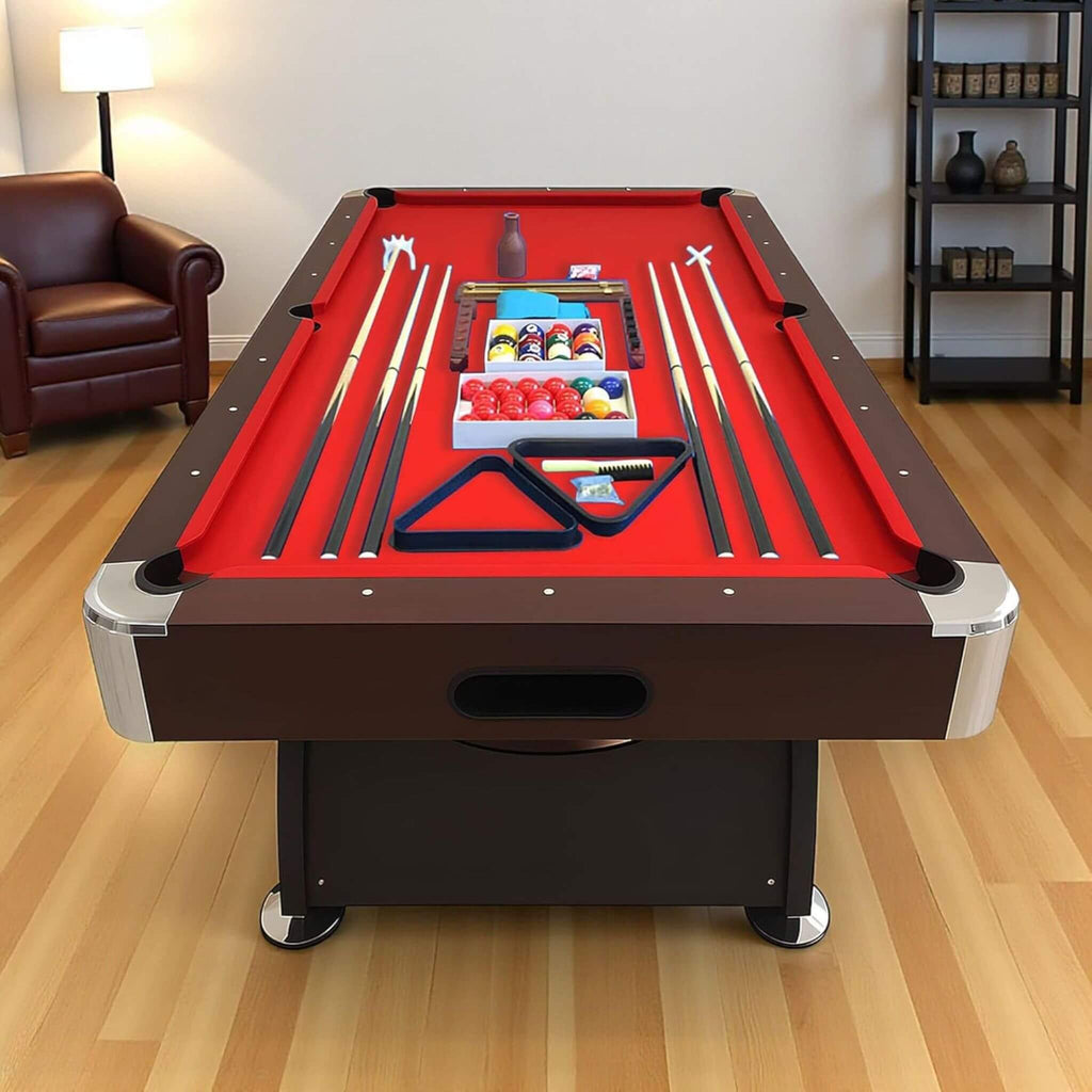 8 FT Pool Table with Automatic Ball Return | Red Felt | Accessories Kit Included (SAK76139)