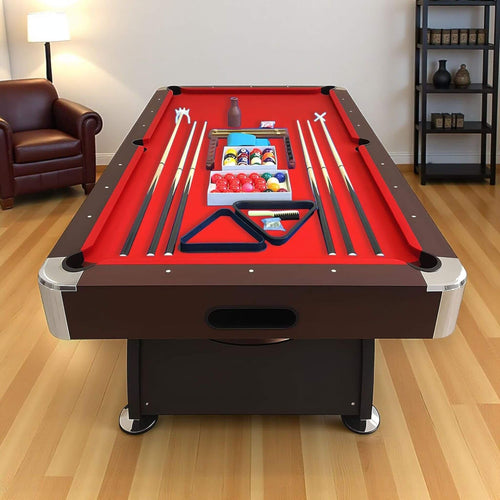 8 FT Pool Table with Automatic Ball Return | Red Felt | Accessories Kit Included (SAK76139)