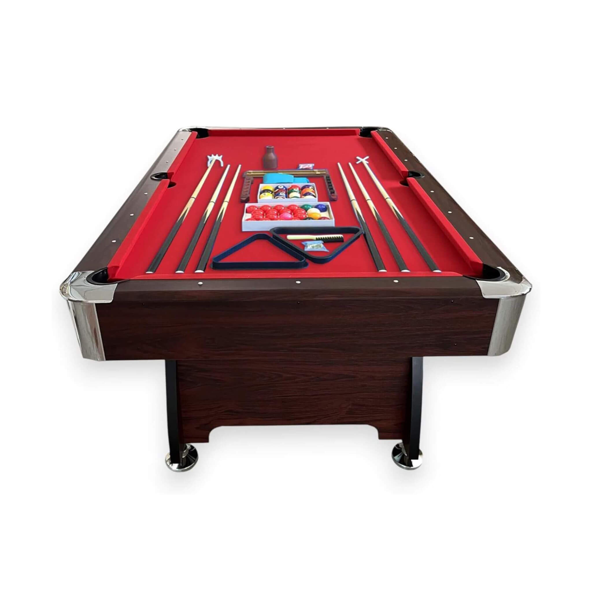 8 FT Pool Table with Automatic Ball Return | Red Felt | Accessories Kit Included (SAK76139)
