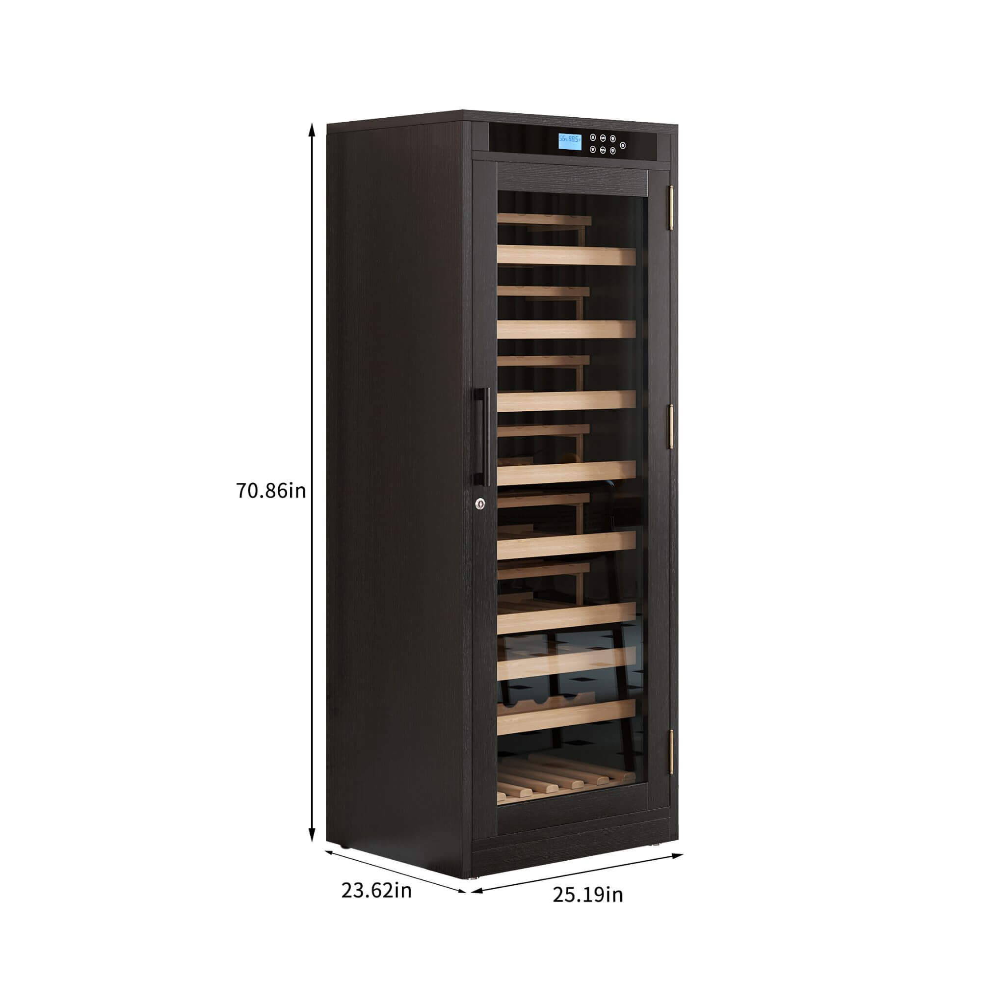 Nuvia Multi-Tier Wine Cabinet | Smart Temperature Control | Black Wood & Tempered Glass | SAK46361