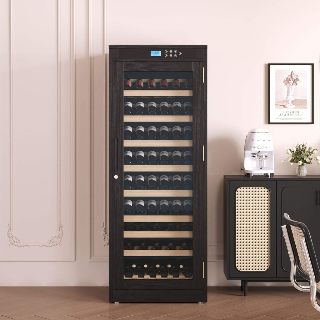 Nuvia Multi-Tier Wine Cabinet | Smart Temperature Control | Black Wood & Tempered Glass | SAK46361