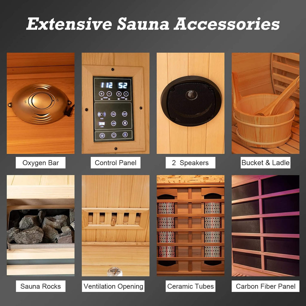 Rövia Aurora 3-Person Indoor Hybrid Sauna with Infrared & 4.5KW Steam Heater | Model SAK41592